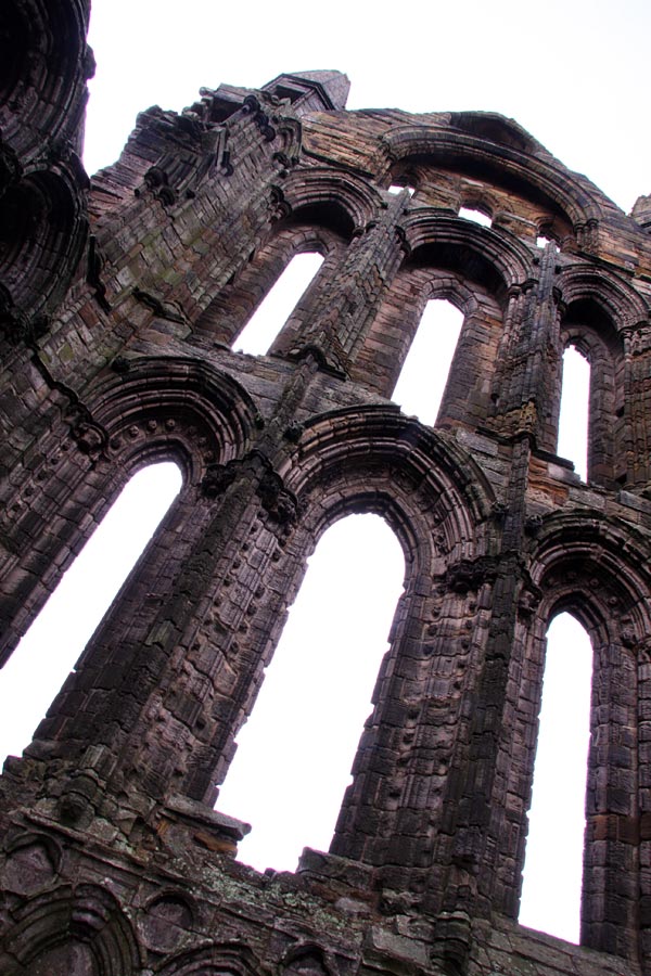 Angled view of spire at Whitby Abbey