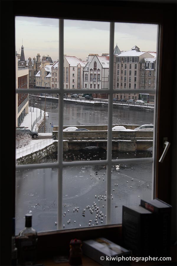The Water of Leith frozen over.